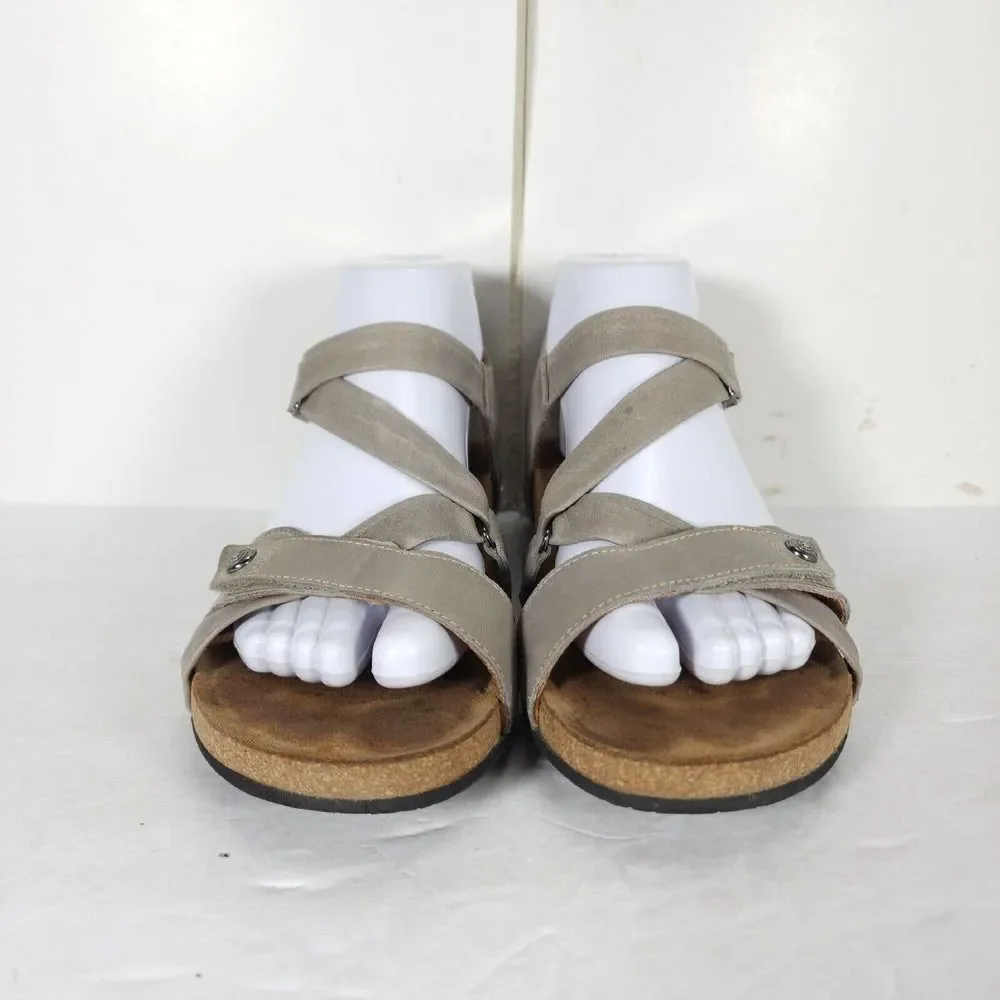 Taos Women’s Trulie US8-8,5 Taupe Leather Woven Wedge CrissCros Strappy Sandal_4